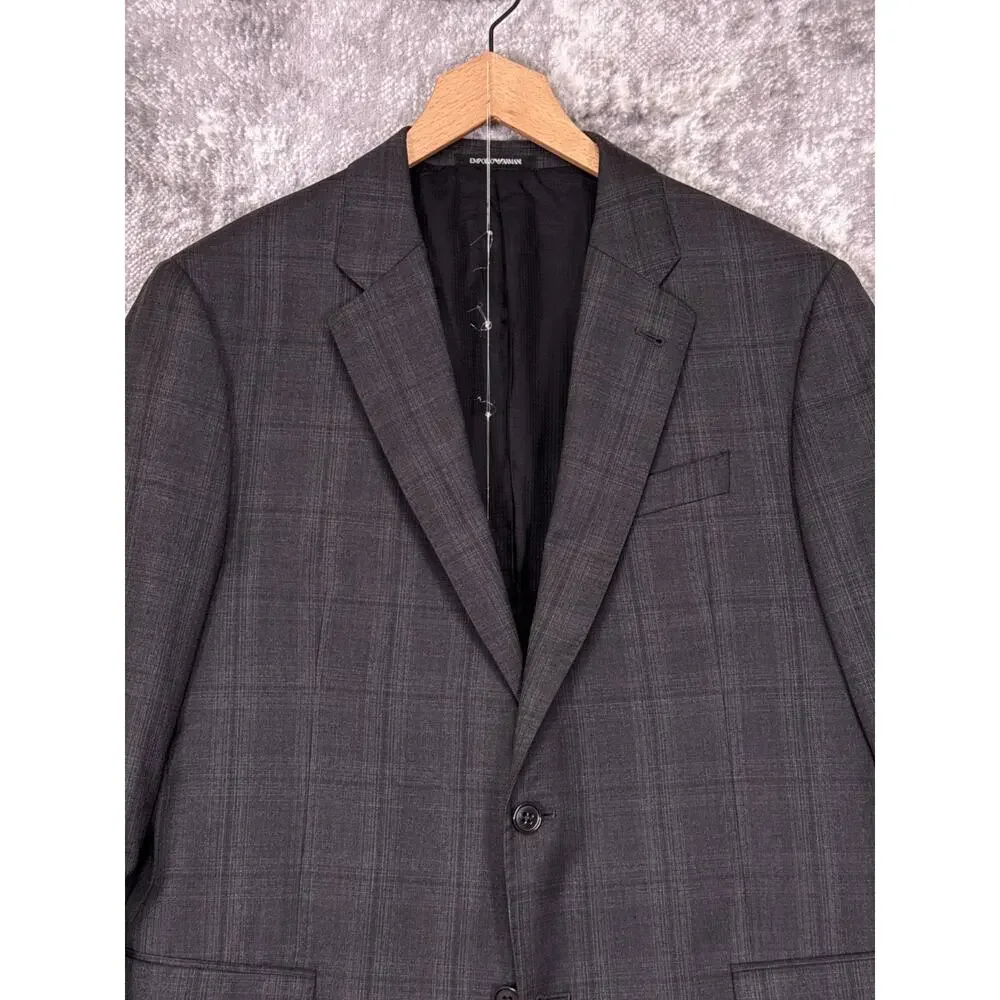 Emporio Armani G Line Suit 42 R Mens Gray Plaid Super 130s Wool 2 Piece